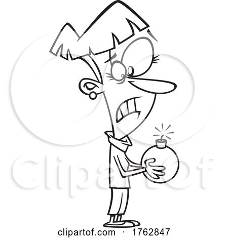 Black and White Cartoon Stressed Woman Holding a Bomb by toonaday