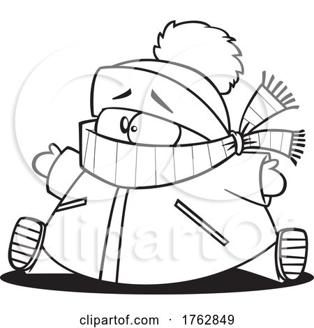 Black and White Cartoon Chubby Boy Bundled up for Winter by toonaday