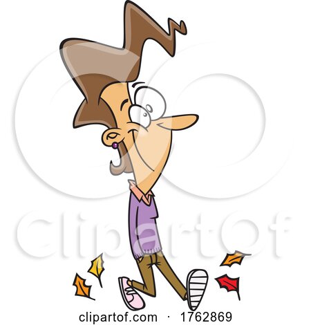 Cartoon Happy Woman Taking a Walk in Autumn by toonaday