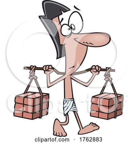 Cartoon Ancient Egyptian Laborer with Bricks by toonaday