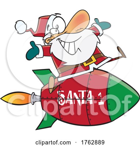 Cartoon Santa Riding a Rocket by toonaday