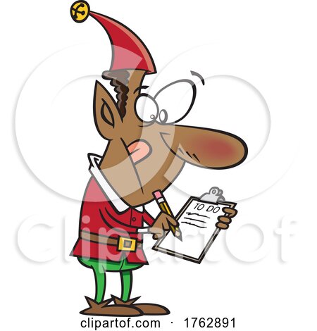 Cartoon Christmas Elf Writing a to Do List by toonaday