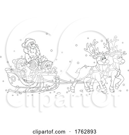 Black and White Santa Claus and Children in a Sleigh by Alex Bannykh