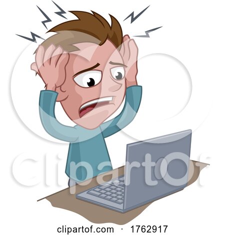 Stressed or Headache Man with Laptop Cartoon by AtStockIllustration