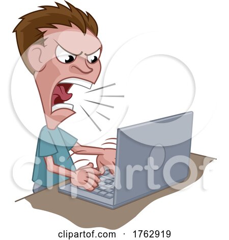 Angry Stressed Man Shouting at Laptop Cartoon by AtStockIllustration