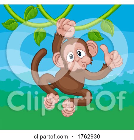 Monkey Singing on Jungle Vines Thumbs up Cartoon by AtStockIllustration