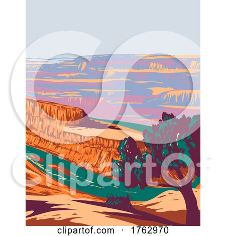 Dead Horse Point State Park with Overlook of Colorado River and Canyonlands National Park Utah USA WPA Poster Art by patrimonio