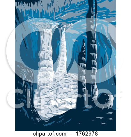 Lewis and Clark Caverns State Park Interior of Limestone Cave System Jefferson County Montana USA WPA Poster Art by patrimonio