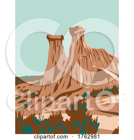 Makoshika State Park with Rock Formations in Dawson County Montana USA WPA Poster Art by patrimonio