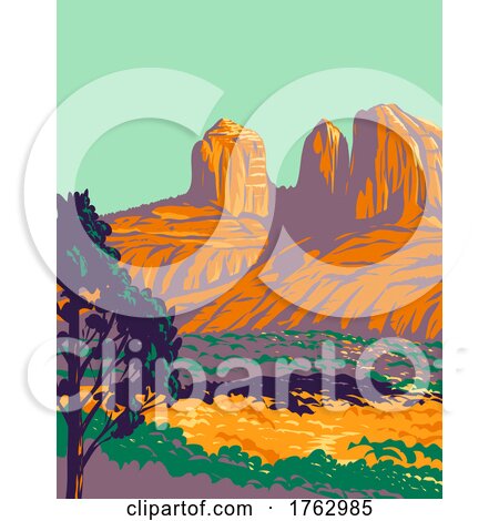 Red Rock State Park with Red Sandstone Canyon in Sedona Arizona USA WPA Poster Art by patrimonio