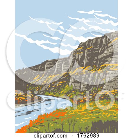 Sluice Boxes State Park with Little Belt Mountains in the Rockies Montana USA WPA Poster Art by patrimonio