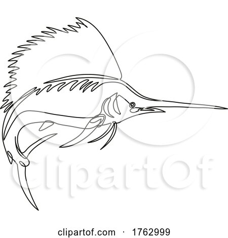 Atlantic Sailfish or Istiophorus Albicans Jumping Continuous Line Drawing by patrimonio