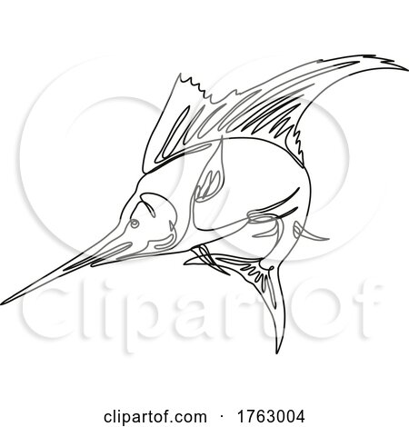 Sailfish Jumping up Continuous Line Drawing by patrimonio