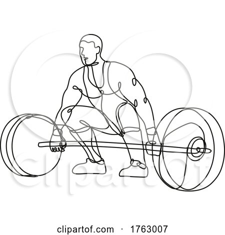 Weightlifter Lifting Heavy Weight Barbell Viewed from Front Continuous Line Drawing by patrimonio