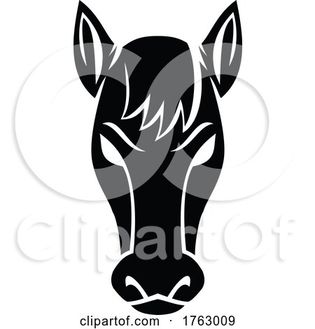 Angry Bronco Mustang Stallion or Horse Front View Mascot Black and White by patrimonio