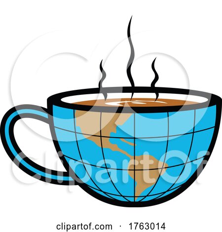 Smoking Hot Cup of Coffee with Half the Globe World Map Retro Style by patrimonio