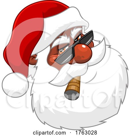 Santa Face with Sunglasses and Smoking a Cigar by Hit Toon