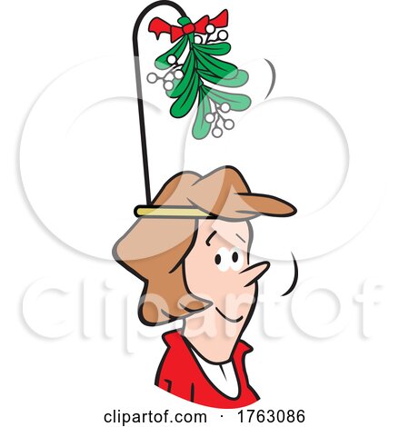 Cartoon Woman Wearing a Christmas Mistletoe Headband by Johnny Sajem