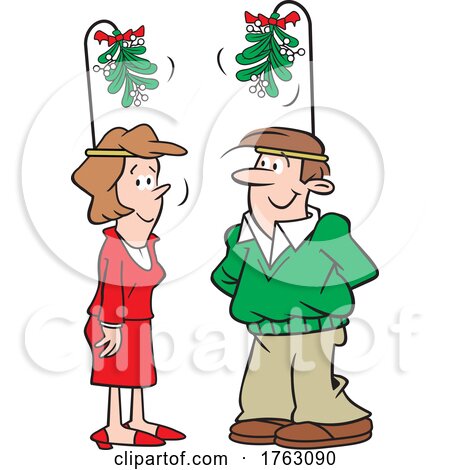 Cartoon Couple Wearing Christmas Mistletoe Headbands by Johnny Sajem