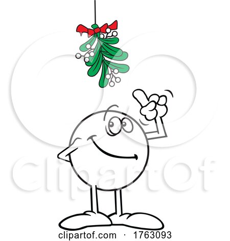 Cartoon Moodie Character Pointing up at the Christmas Mistletoe by Johnny Sajem