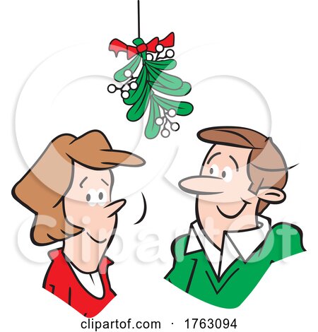 Cartoon Couple Under Christmas Mistletoe by Johnny Sajem