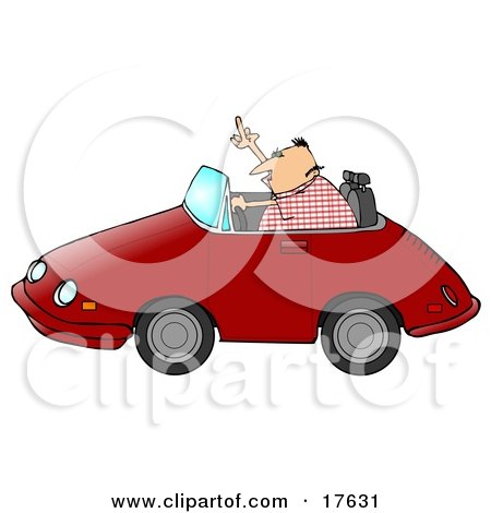 Angry Middle Aged Caucasian Man With Road Rage, Driving A Red Convertible Car And Flipping Someone Off Clipart Illustration by djart