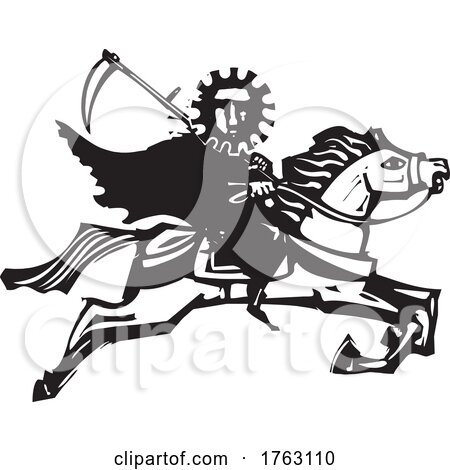 Woodcut Style Pandemic Death on a Horse by xunantunich
