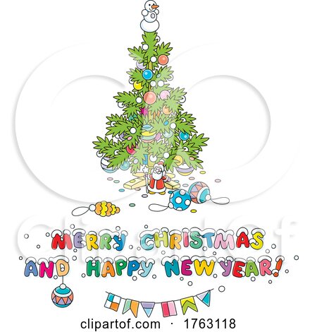 Merry Christmas and Happy New Year Greeting with a Tree by Alex Bannykh