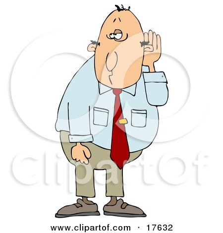 Middle Aged Caucasian Businessman Who Is Hard At Hearing, Cupping His Ear To Listen Clipart Illustration by djart