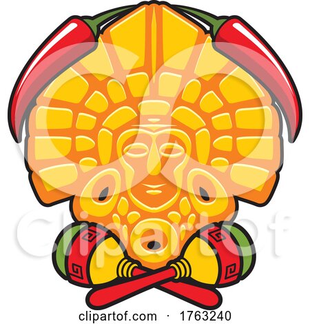 Red Peppers and Aztec Mask with Maracas by Vector Tradition SM