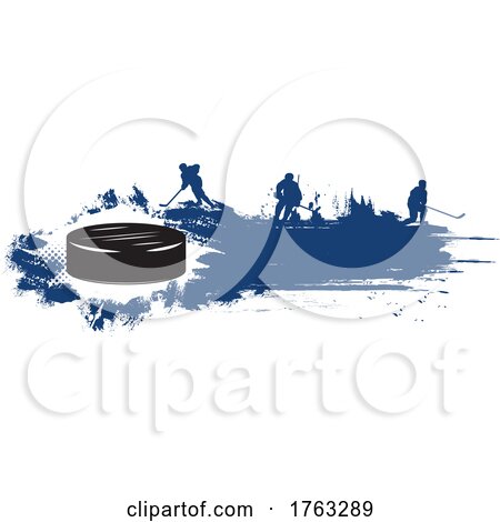 Silhouetted Hockey Game and Puck with Blue Grunge by Vector Tradition SM