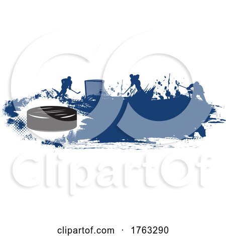Silhouetted Hockey Game and Puck with Blue Grunge by Vector Tradition SM
