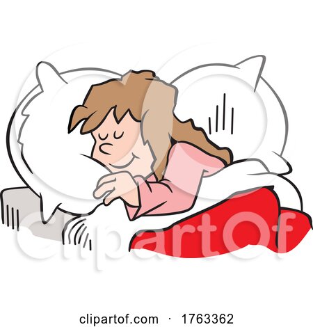 Cartoon Girl Sleeping on a Fluffy Pillow by Johnny Sajem