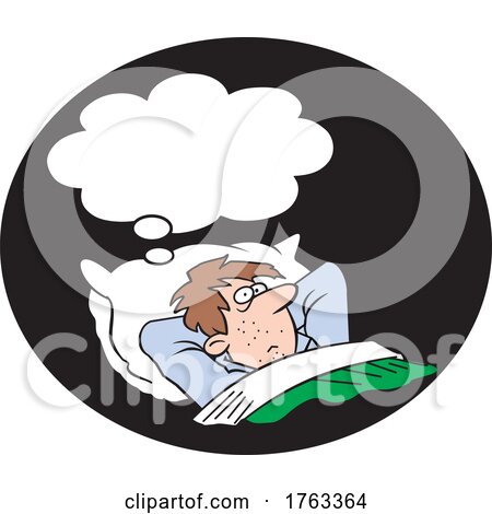 Cartoon Man Thinking and Experiencing Insomnia by Johnny Sajem