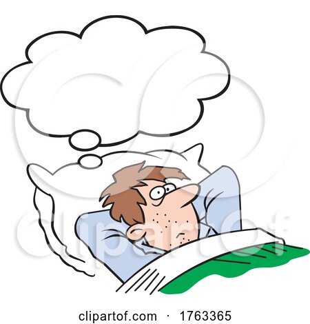 Cartoon Man Thinking and Having a Sleepless Night by Johnny Sajem