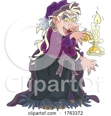 Cartoon Witch Holding a Candle by Alex Bannykh