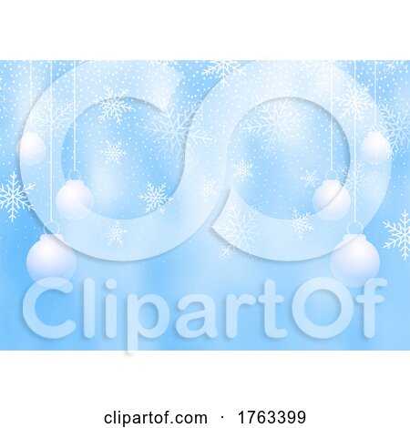 Christmas Background with Snowflakes and Baubles by KJ Pargeter
