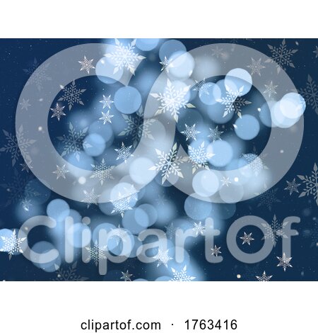 Christmas Blue Background with Snowflakes and Bokeh Lights by KJ Pargeter