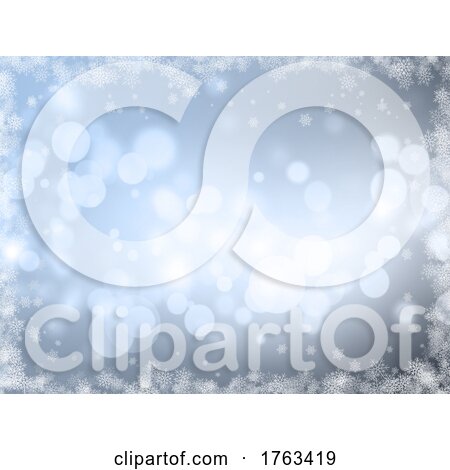 Christmas Silver Background with Bokeh Lights and Snowflake Border by KJ Pargeter