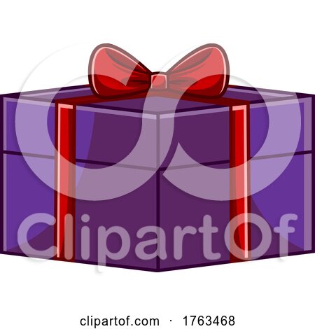 Cartoon Gift Box with Red Ribbon and Bow on Purple by Hit Toon