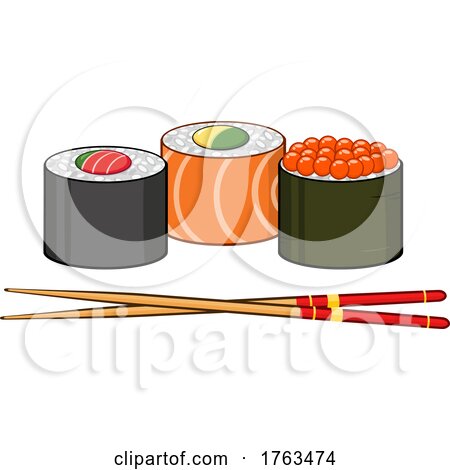 Cartoon Sushi Rolls and Chopsticks by Hit Toon