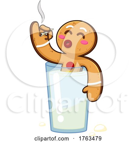 Cartoon Naughty Gingerbread Man Cookie Smoking and Soaking in a Glass of Milk by Hit Toon