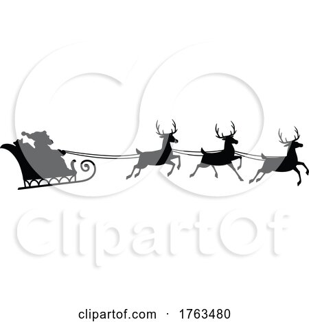 Silhouetted Santas Sleigh and Reindeer in Flight by Vector Tradition SM