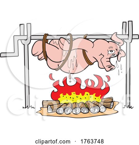 Cartoon Sweating Pig on a Spit by LaffToon