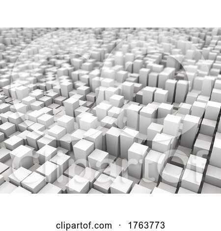 3D Abstract Landscape of White Extruding Cubes with Shallow Depth of Field by KJ Pargeter