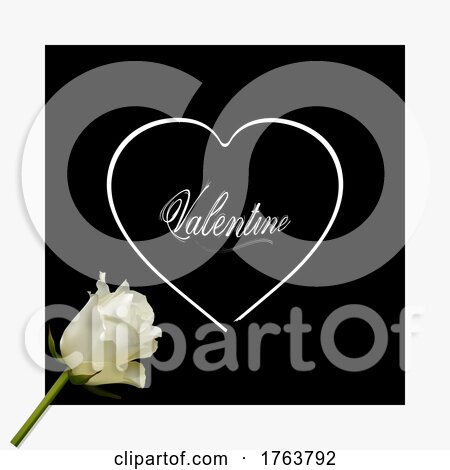White Valentine Heart Silhouette with Text on Black with Rose by elaineitalia