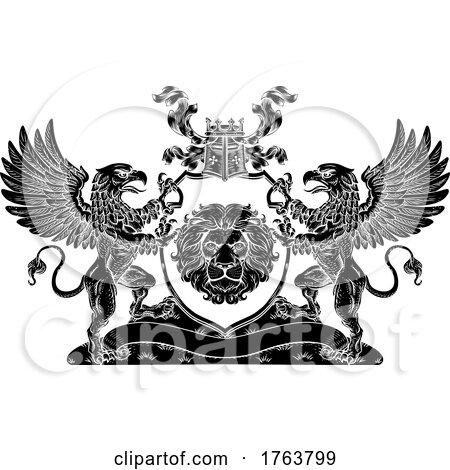 Crest Griffon Horse Coat of Arms Lion Royal Shield by AtStockIllustration