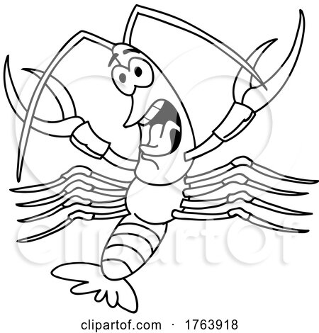 Black and White Cartoon Screaming Crawfish by LaffToon