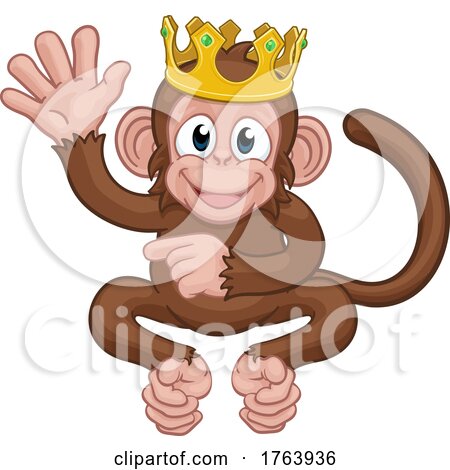 Monkey King Crown Cartoon Animal Waving Pointing by AtStockIllustration