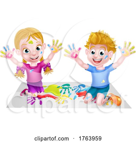 Cartoon Kids Playing with Paint by AtStockIllustration